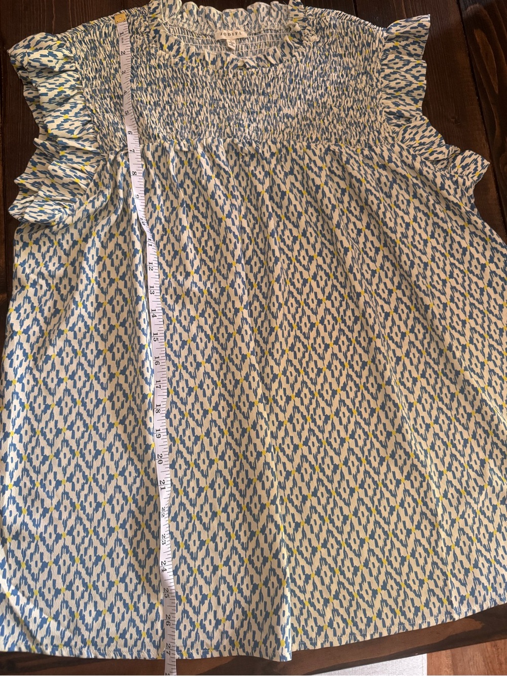 JODIFL Blue, Yellow and White Patterned Ruffle Sleeve Blouse - Picture 4 of 4